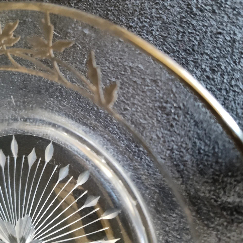 Antique Etched Crystal Plate With Sterling Silver Inlay